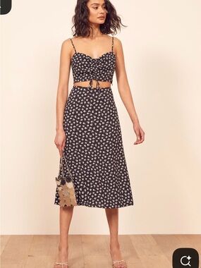 Reformation Black and White Floral Crop Top & Skirt Set